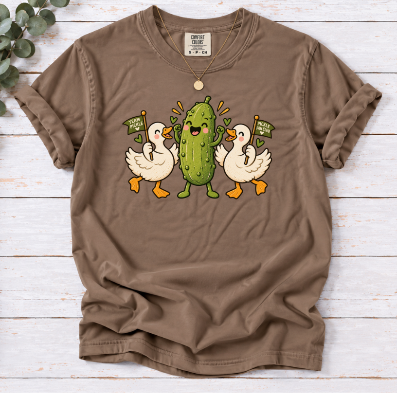 Team Pickle Graphic T-Shirt | Cute Pickle Mascot & Duck Fan Club Tee