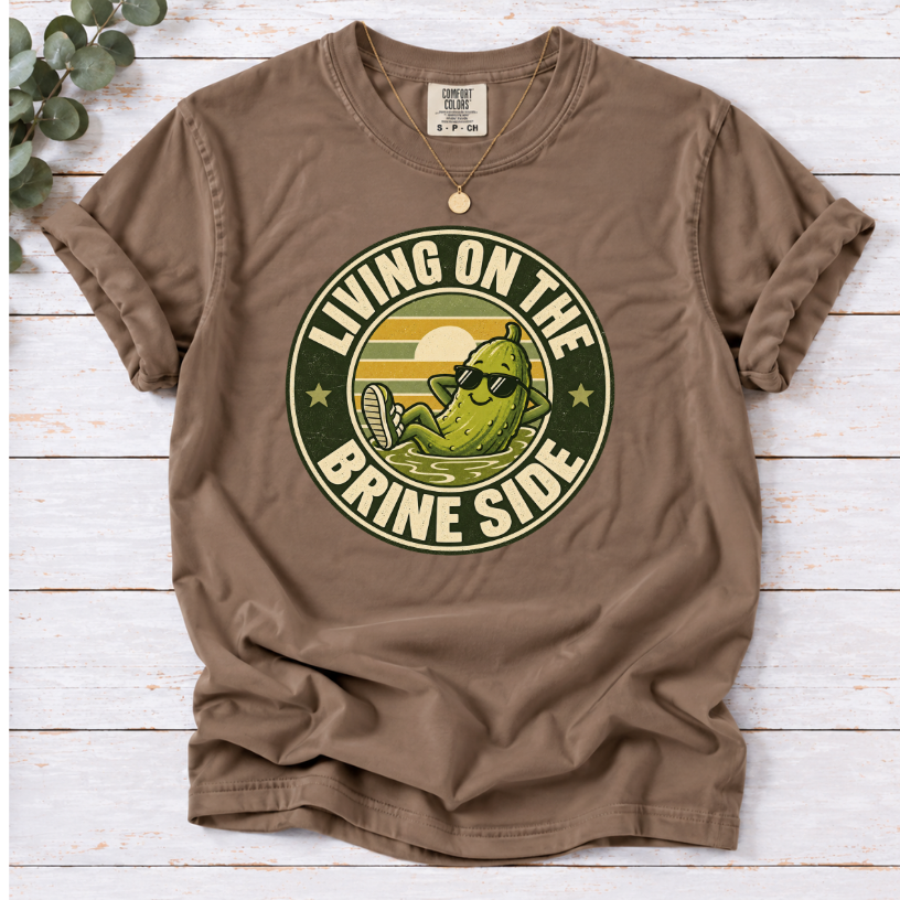 Living on the Brine Side T-Shirt — Retro Pickle Graphic Tee