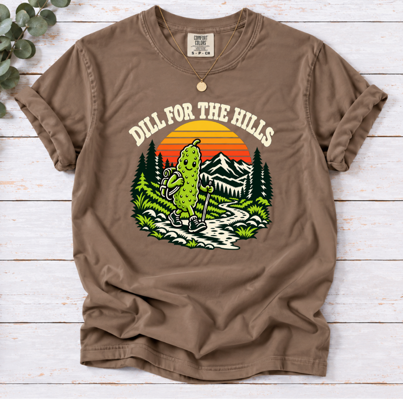 Dill for the Hills Pickle Hiking T-Shirt – Funny Outdoor Adventure Graphic Tee