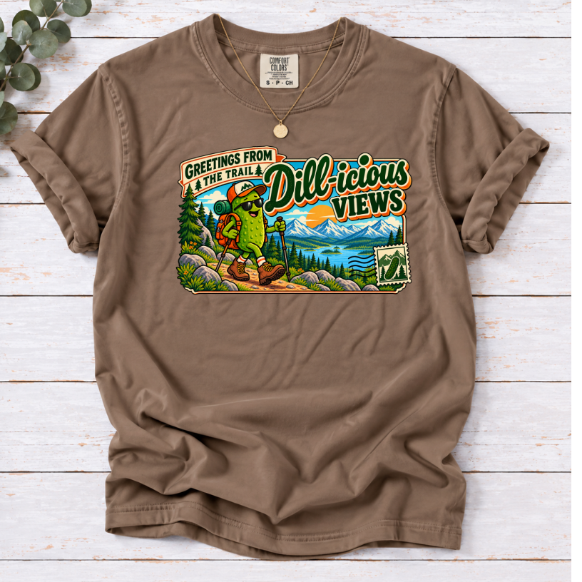 Dill-icious Views Pickle Hiking T-Shirt – Funny Outdoor Adventure Tee