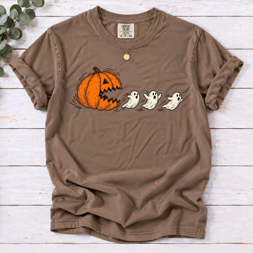 Pumpkin Chasing Ghosts Funny Halloween T-Shirt