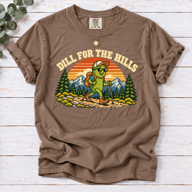 Dill for the Hills Pickle Hiking T-Shirt – Funny Outdoor Adventure Graphic Tee