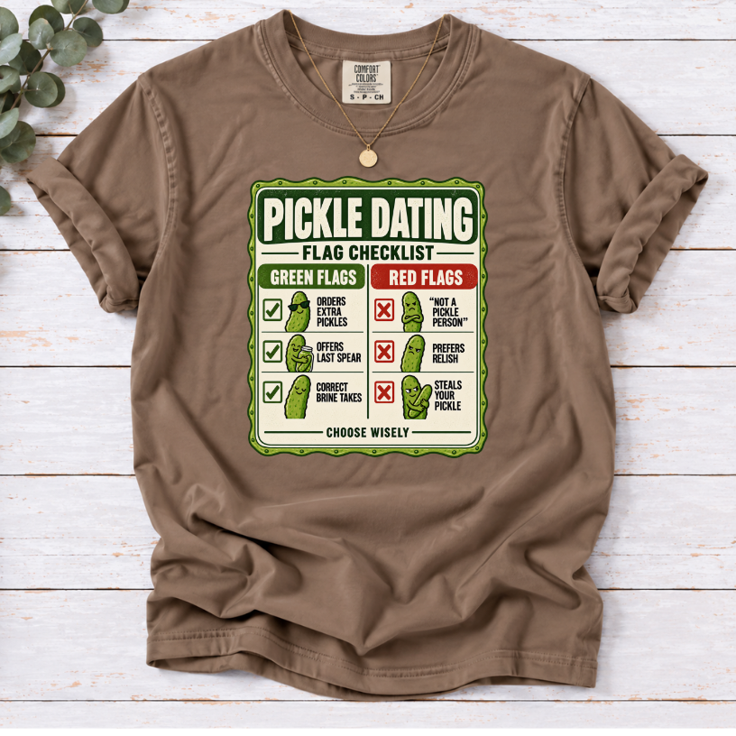 Pickle Dating Flag Checklist Funny T-Shirt | Pickle Lover Novelty Tee