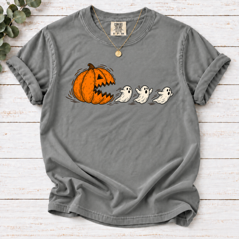 Pumpkin Chasing Ghosts Funny Halloween T-Shirt