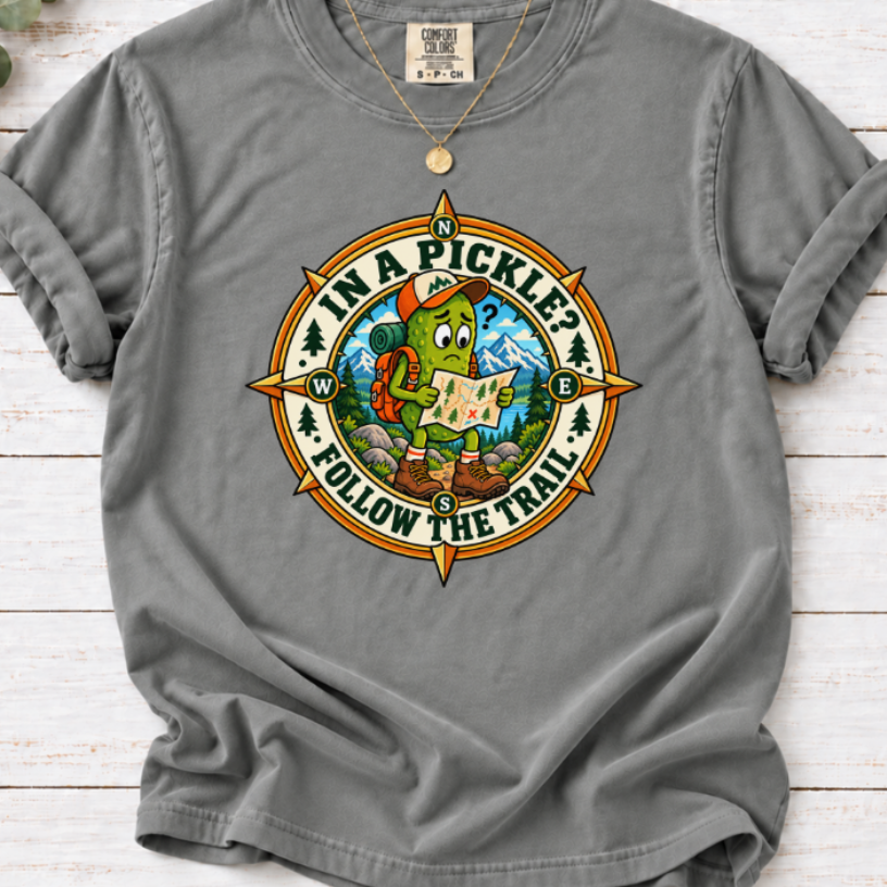 In a Pickle? Follow the Trail T-Shirt – Funny Pickle Hiking Tee