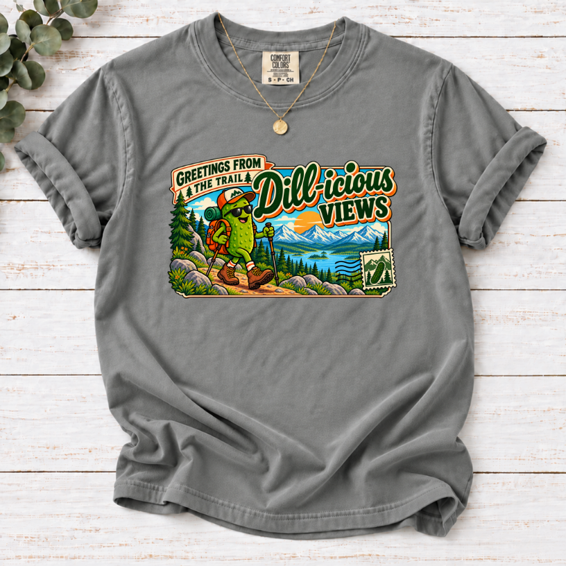 Dill-icious Views Pickle Hiking T-Shirt – Funny Outdoor Adventure Tee