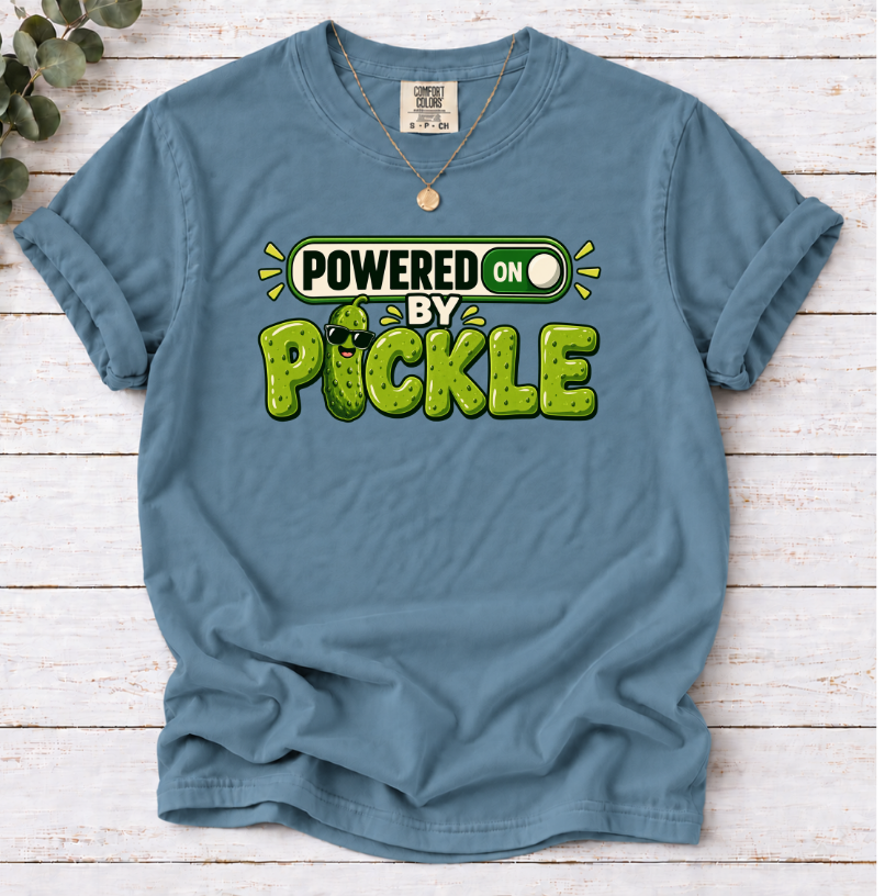 Powered by Pickles T-Shirt – Funny Pickle Lover Graphic Tee