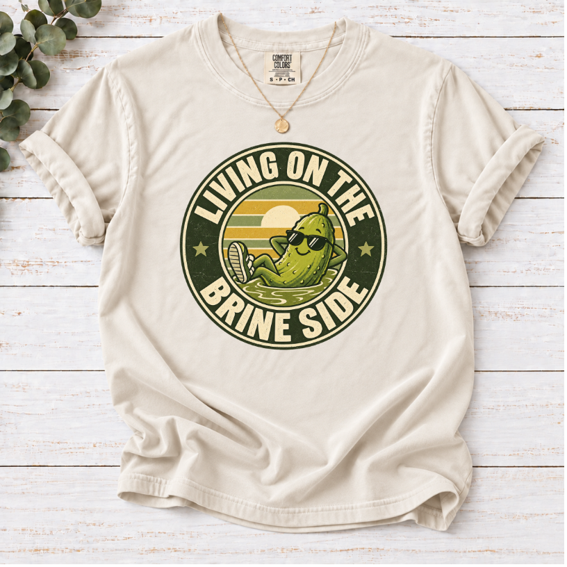Living on the Brine Side T-Shirt — Retro Pickle Graphic Tee