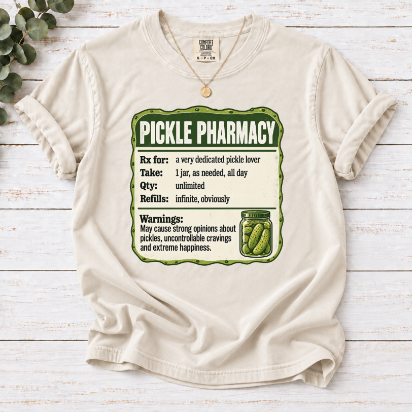 Pickle Pharmacy Prescription Label Funny T-Shirt | Pickle Lover Novelty Tee