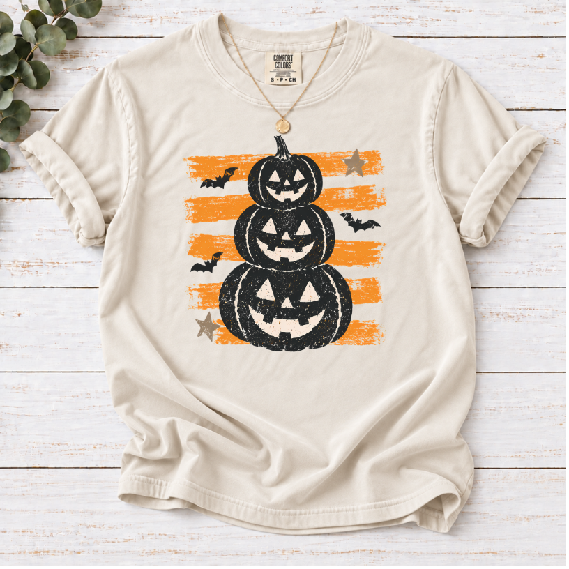 Stacked Jack-o'-Lanterns Pumpkin Stripe T-shirt | Halloween Tee