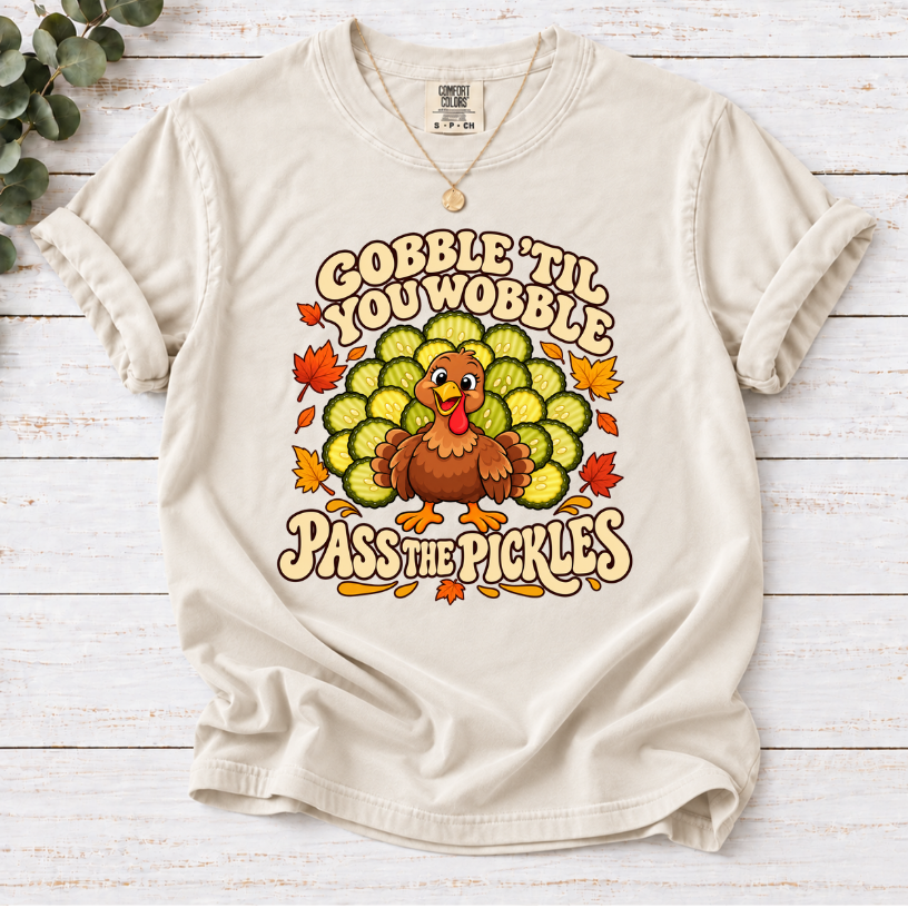 Gobble ‘Til You Wobble Shirt | Funny Pickle Thanksgiving Turkey Tee