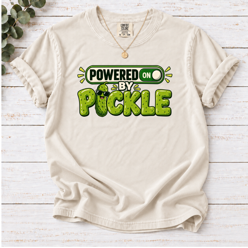 Powered by Pickles T-Shirt – Funny Pickle Lover Graphic Tee