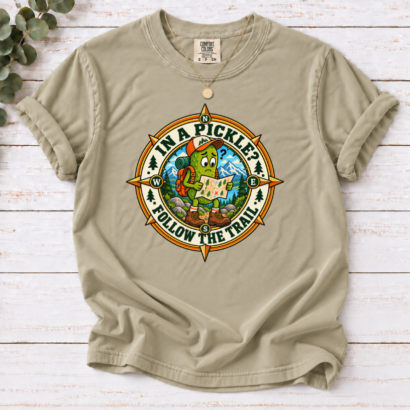 In a Pickle? Follow the Trail T-Shirt – Funny Pickle Hiking Tee