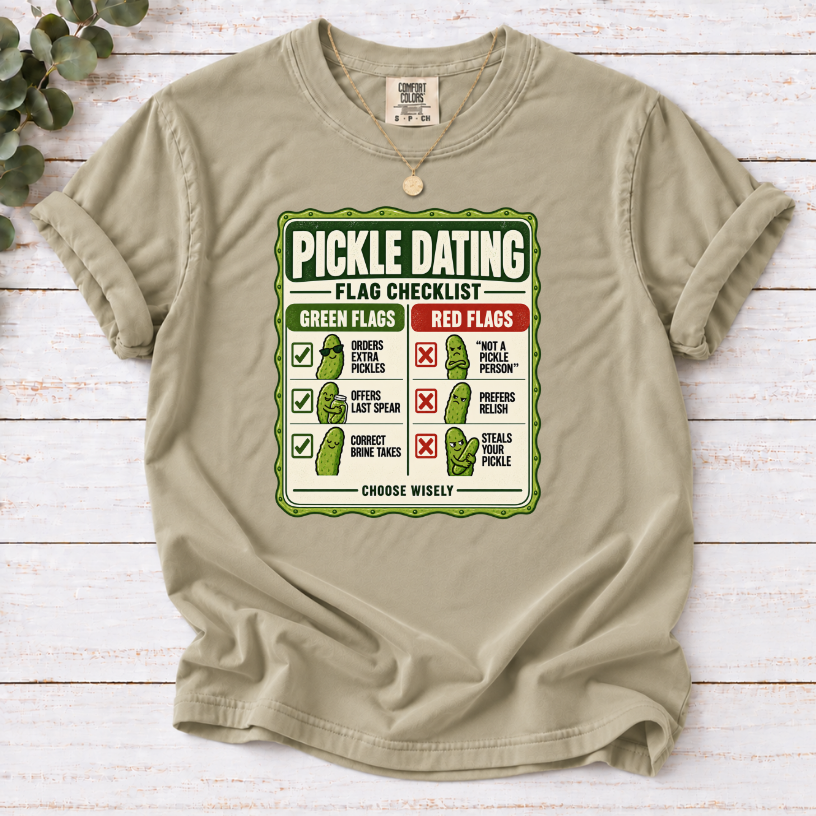 Pickle Dating Flag Checklist Funny T-Shirt | Pickle Lover Novelty Tee