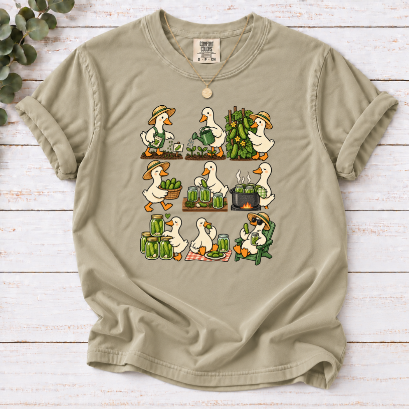 Duck's Pickle Farm Graphic T-Shirt | Farm to Jar Cottagecore Cucumber Tee