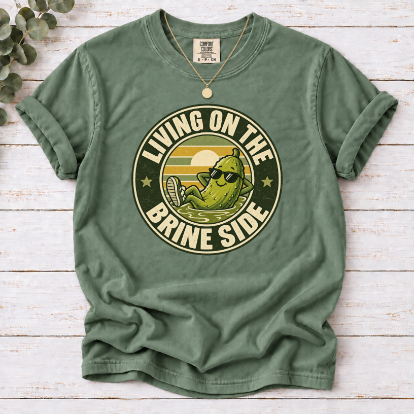 Living on the Brine Side T-Shirt — Retro Pickle Graphic Tee