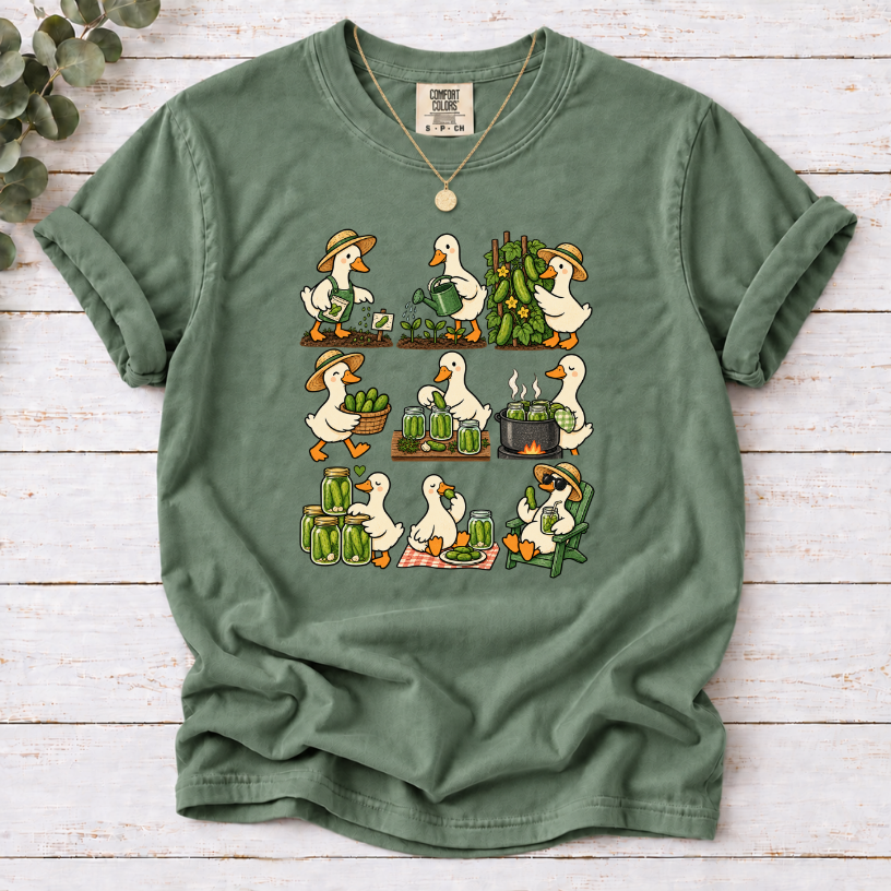Duck's Pickle Farm Graphic T-Shirt | Farm to Jar Cottagecore Cucumber Tee