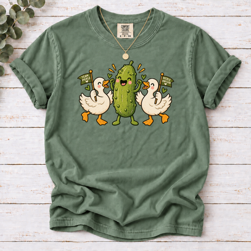 Team Pickle Graphic T-Shirt | Cute Pickle Mascot & Duck Fan Club Tee