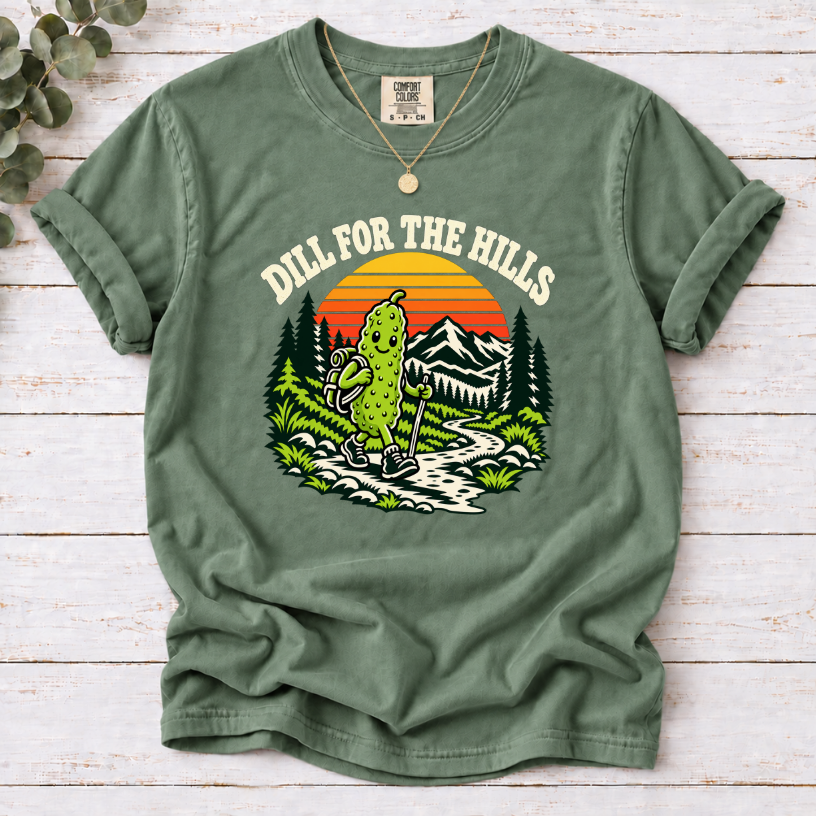 Dill for the Hills Pickle Hiking T-Shirt – Funny Outdoor Adventure Graphic Tee