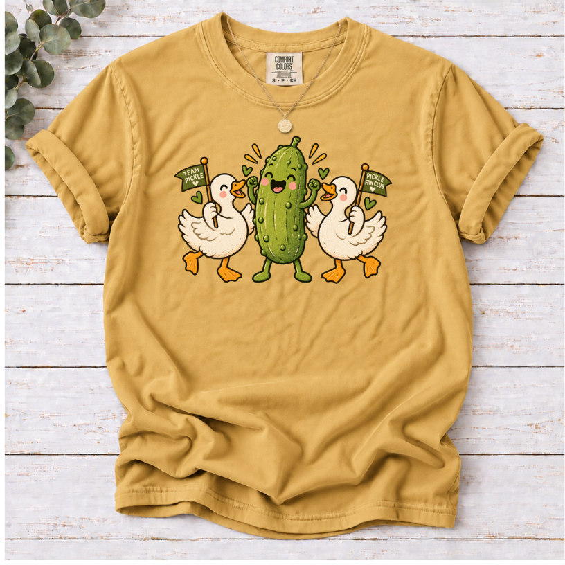 Team Pickle Graphic T-Shirt | Cute Pickle Mascot & Duck Fan Club Tee