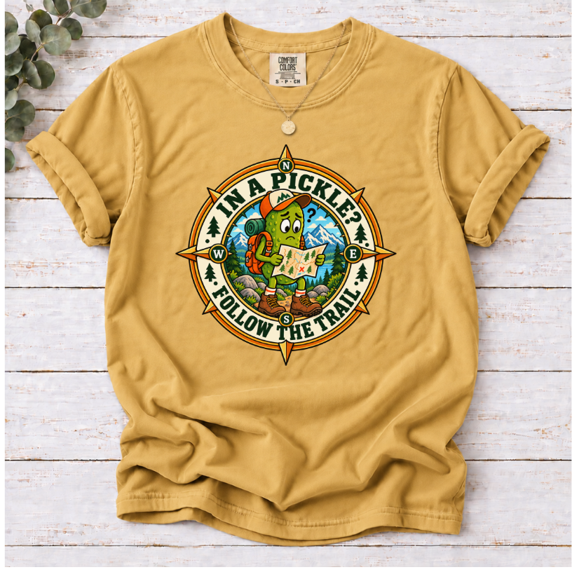 In a Pickle? Follow the Trail T-Shirt – Funny Pickle Hiking Tee