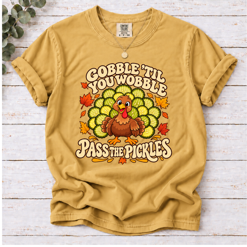Gobble ‘Til You Wobble Shirt | Funny Pickle Thanksgiving Turkey Tee