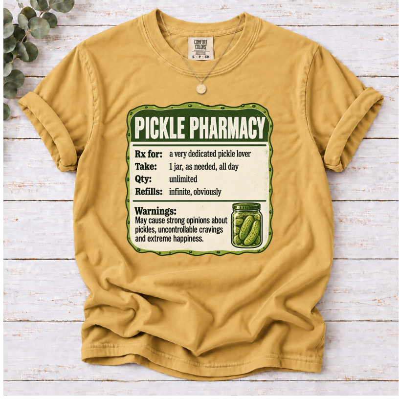 Pickle Pharmacy Prescription Label Funny T-Shirt | Pickle Lover Novelty Tee
