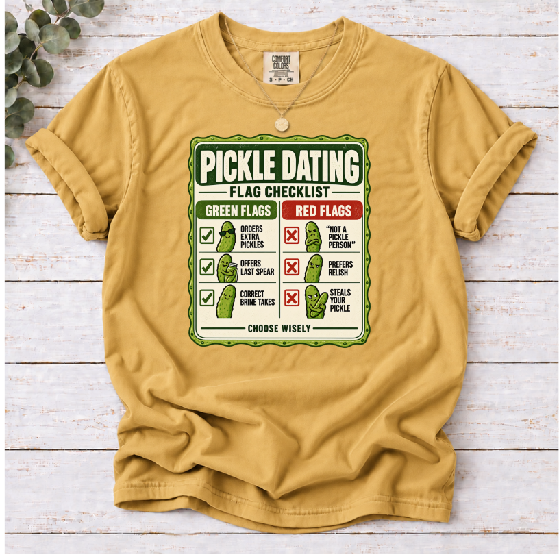 Pickle Dating Flag Checklist Funny T-Shirt | Pickle Lover Novelty Tee