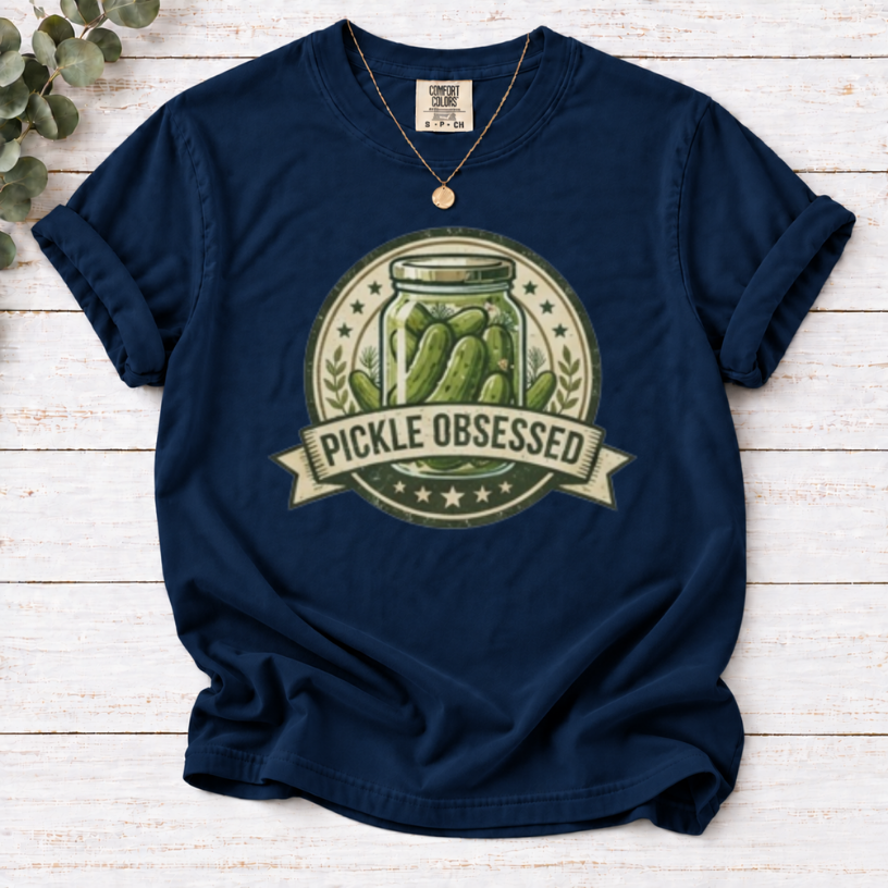 Pickle Obsessed T-Shirt — Vintage Jar Graphic Tee for Pickle Lovers