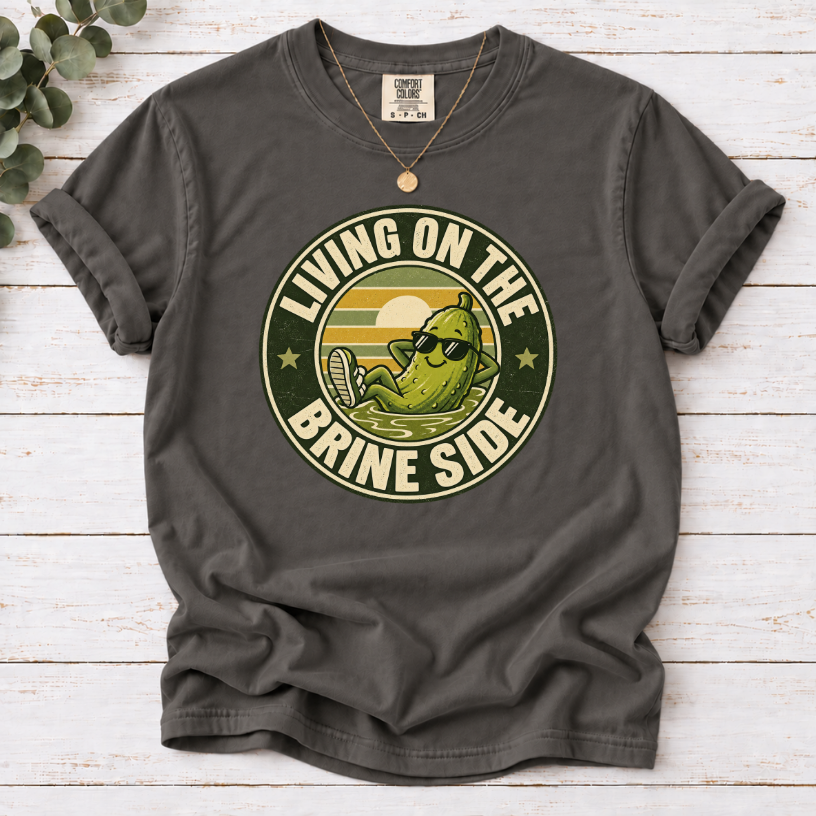 Living on the Brine Side T-Shirt — Retro Pickle Graphic Tee