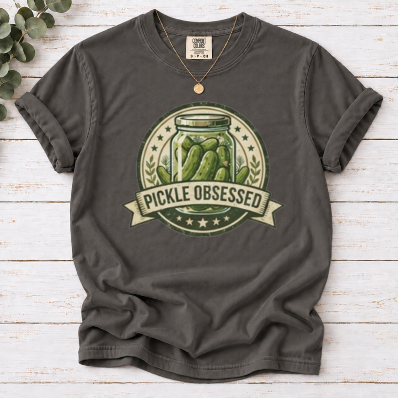 Pickle Obsessed T-Shirt — Vintage Jar Graphic Tee for Pickle Lovers