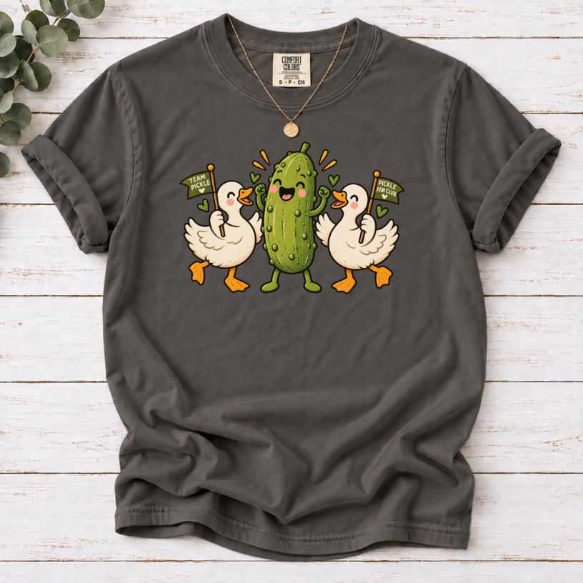 Team Pickle Graphic T-Shirt | Cute Pickle Mascot & Duck Fan Club Tee