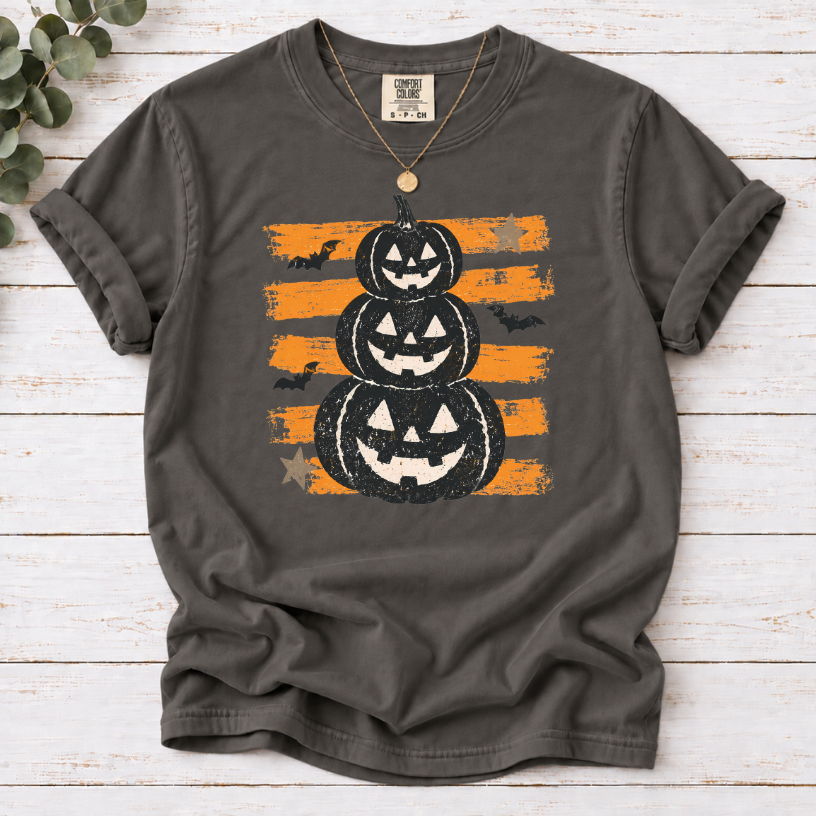 Stacked Jack-o'-Lanterns Pumpkin Stripe T-shirt | Halloween Tee