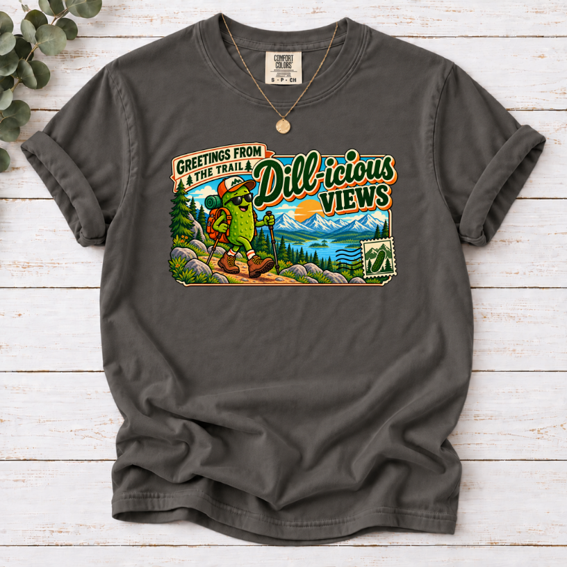 Dill-icious Views Pickle Hiking T-Shirt – Funny Outdoor Adventure Tee
