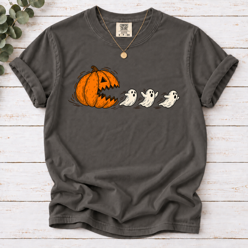 Pumpkin Chasing Ghosts Funny Halloween T-Shirt