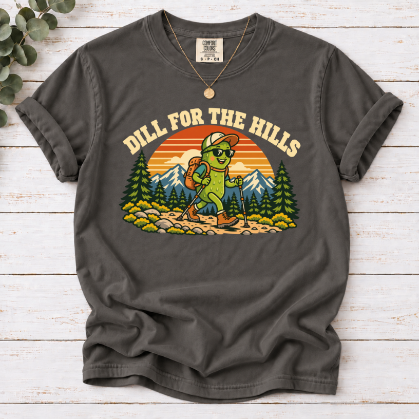 Dill for the Hills Pickle Hiking T-Shirt – Funny Outdoor Adventure Graphic Tee