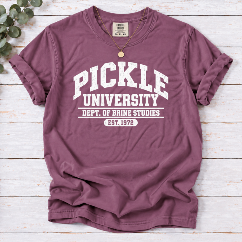 Pickle University Shirt | Dept. of Brine Studies Funny Collegiate Tee