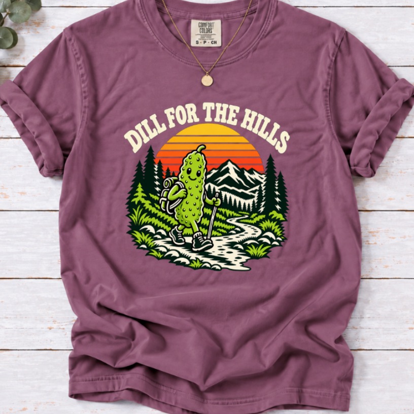 Dill for the Hills Pickle Hiking T-Shirt – Funny Outdoor Adventure Graphic Tee