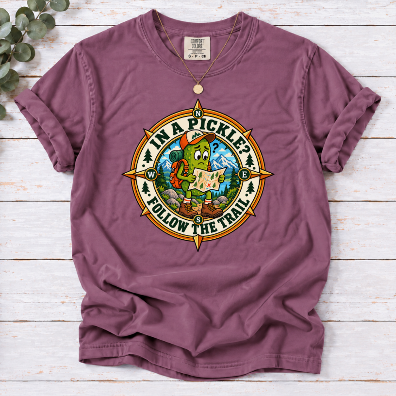 In a Pickle? Follow the Trail T-Shirt – Funny Pickle Hiking Tee