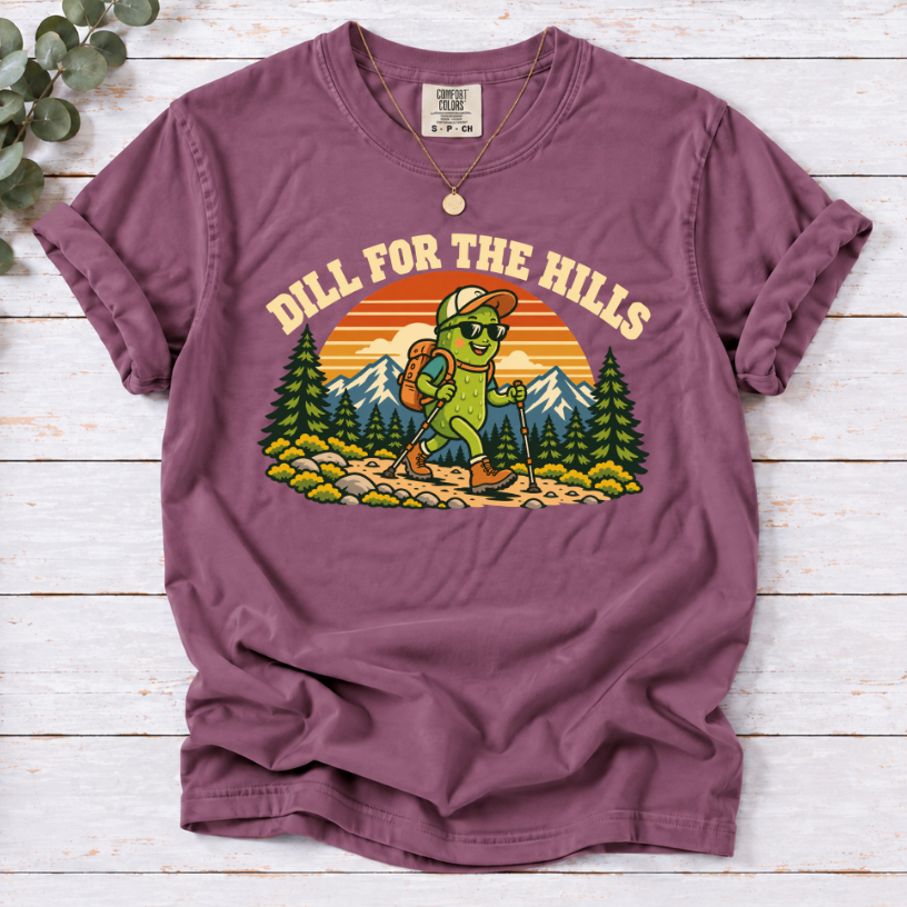 Dill for the Hills Pickle Hiking T-Shirt – Funny Outdoor Adventure Graphic Tee