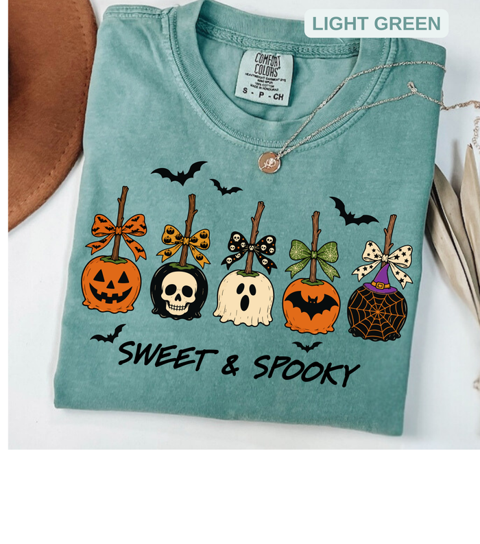 Halloween 'Sweet & Spooky' T-Shirt — Candy Apple & Pumpkin Halloween Tee