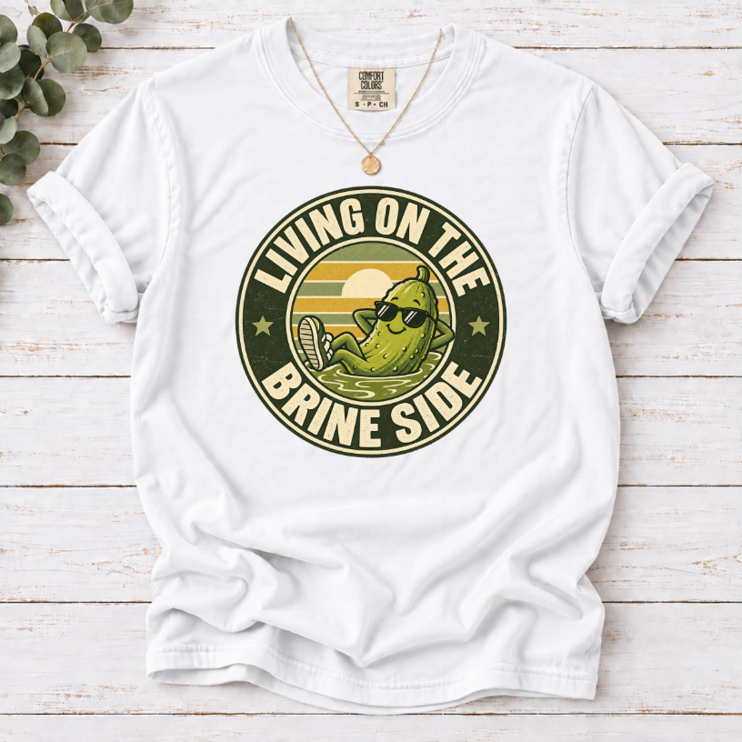 Living on the Brine Side T-Shirt — Retro Pickle Graphic Tee