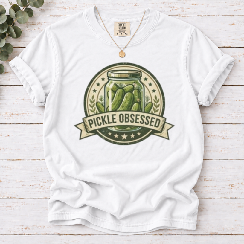 Pickle Obsessed T-Shirt — Vintage Jar Graphic Tee for Pickle Lovers
