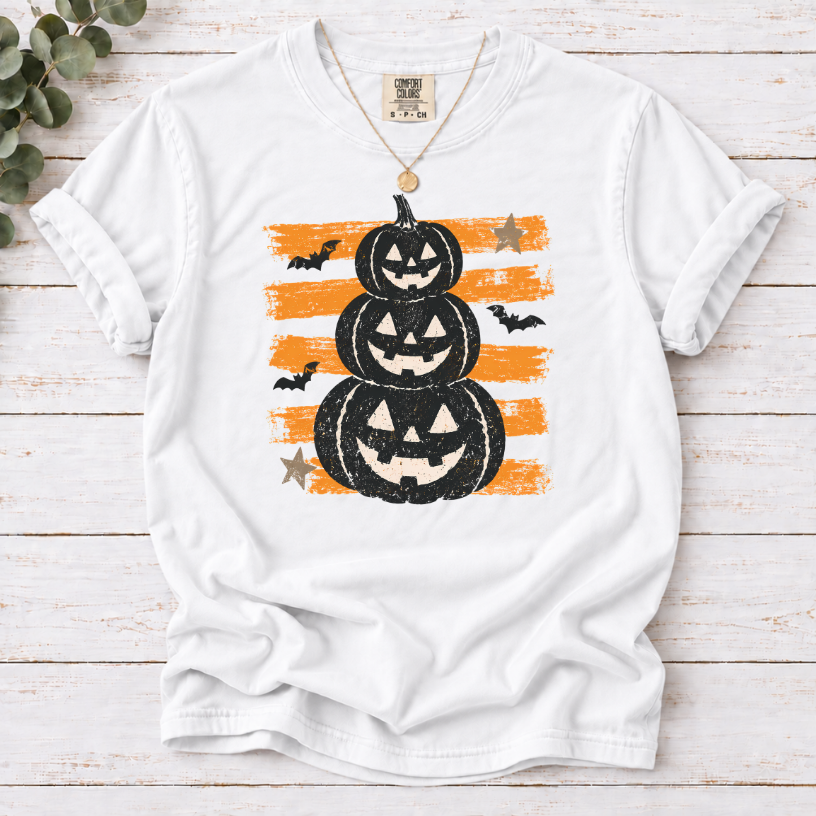Stacked Jack-o'-Lanterns Pumpkin Stripe T-shirt | Halloween Tee